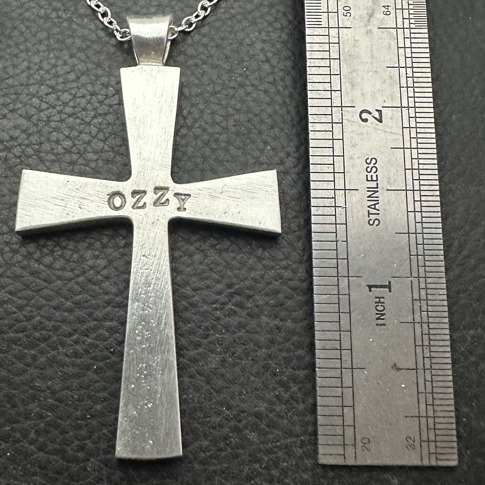 MJG STERLING SILVER. 2.5 x 1.5 ” OZZY BLACK SABBATH CROSS . NO CHAIN. 23 GR.