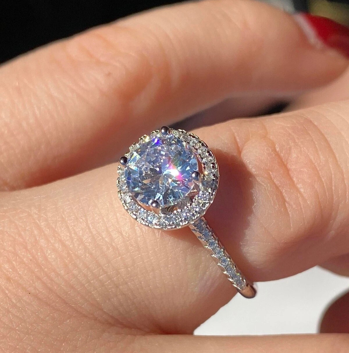 Real 1.2ct Moissanite Engagement Promise Ring Passes Diamond Tester 925 Silver