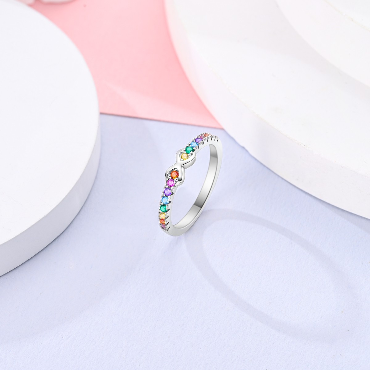 LAZA 925 Sterling Silver Colorful Rainbow Finger Ring AAA CZ Women Jewelry