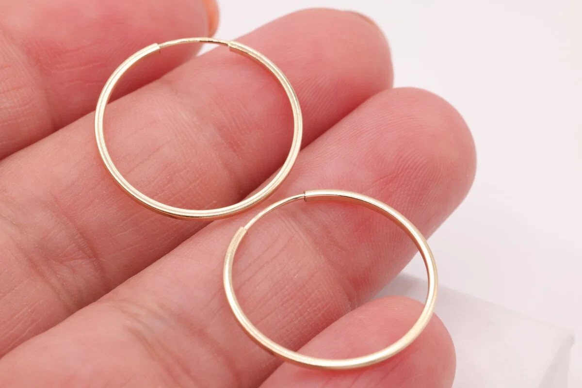 14k Gold Earrings Hoop 20mm. Minimalist. 1 pair (2pcs)