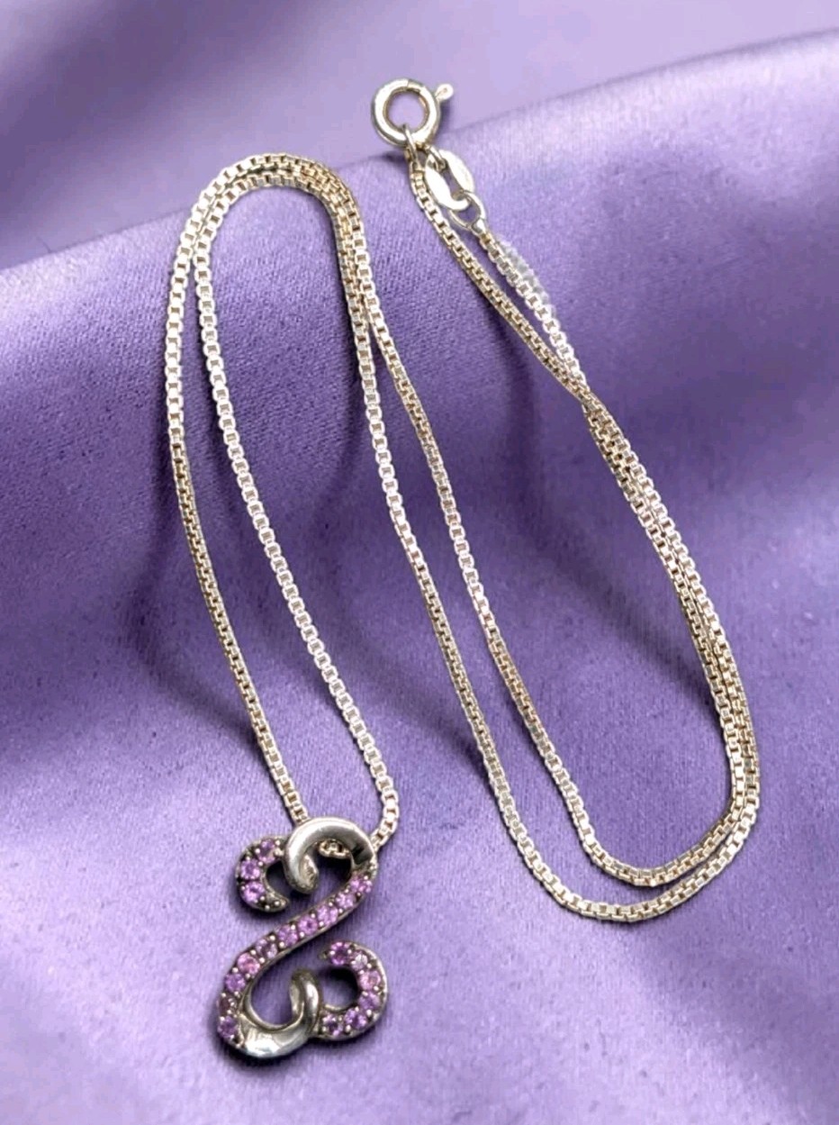 Sterling 925 JWBR Jane Seymour Open Hearts Amethyst Pendant 18″ Chain Necklace