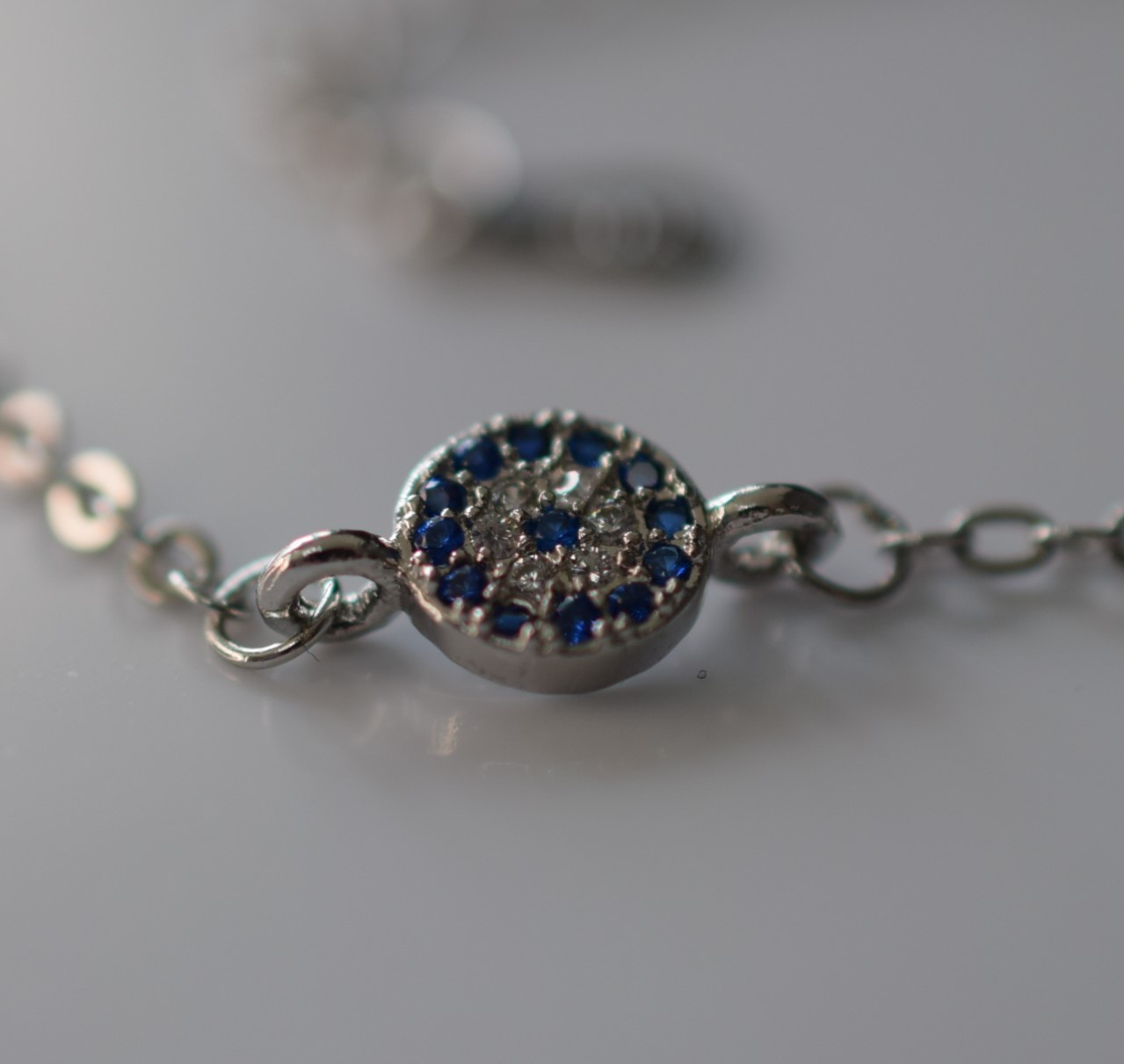 Evil Eye Bracelet Blue & Clear CZ Silver Plated 16cm – 21cm + Gift Box
