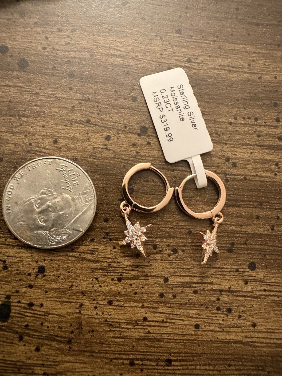 925 Sterling Silver Rose Gold Star White Moissanite Dangle Hoop Earrings 0.23 CT