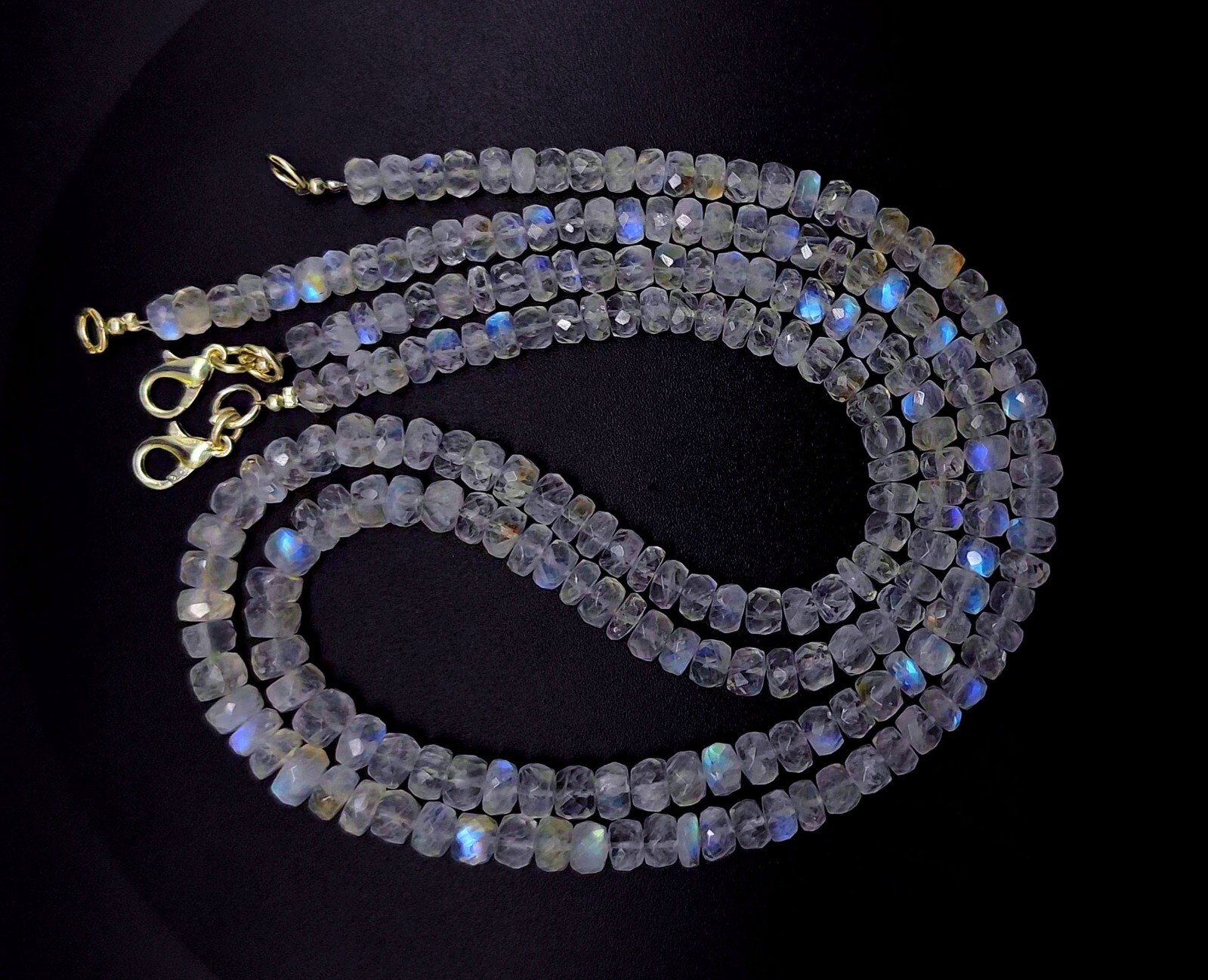 Natural Gem Blue Fire Rainbow Moonstone 5-7mm Faceted Rondelle Bead Necklace 16″