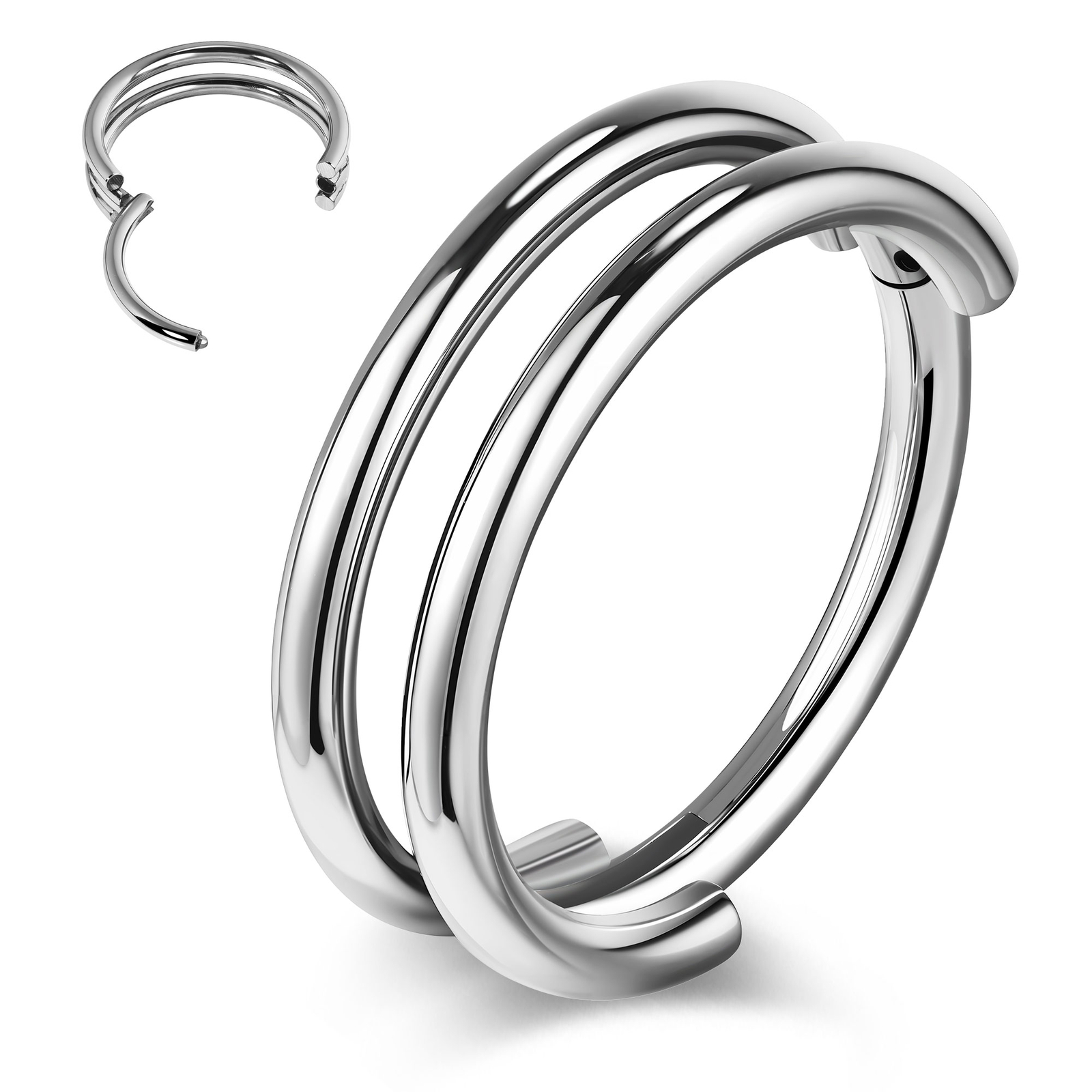 1 Pc Stainless Steel Double Nose Ring Cartilage Helix Earrings Septum Piercing