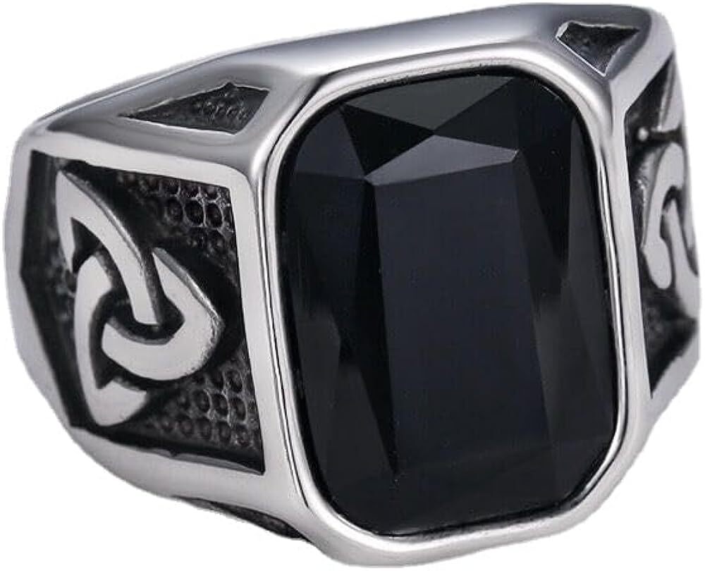 Creative Cool Personality Men’s Red Gem Ring Viking Titanium Steel Trend Jewelry