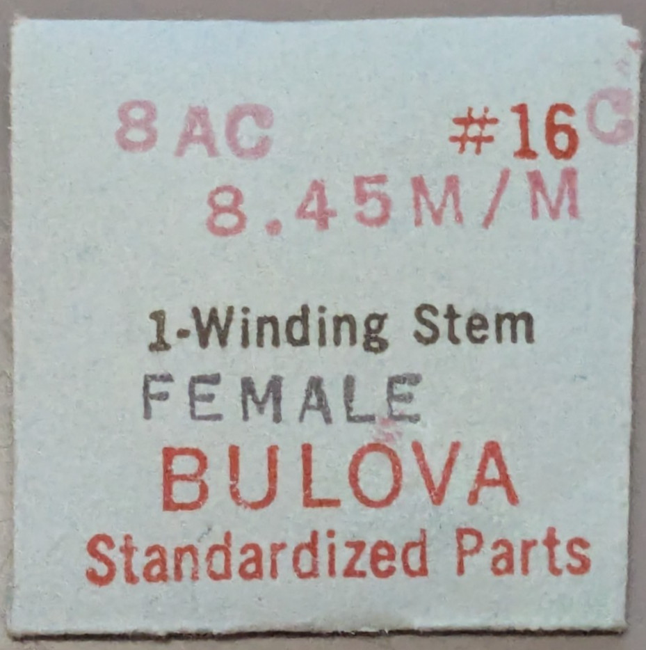 NOS NEW Genuine Bulova Cal. 8AC – # 16C 8.45 mm Winding Stem Female – Watch Part