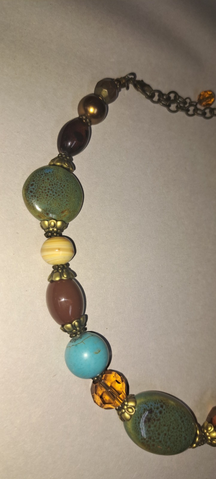 PREMIER DESIGNS Brown Green Blue Glass Ceramic Bead Gold Tone Treasure Hunt