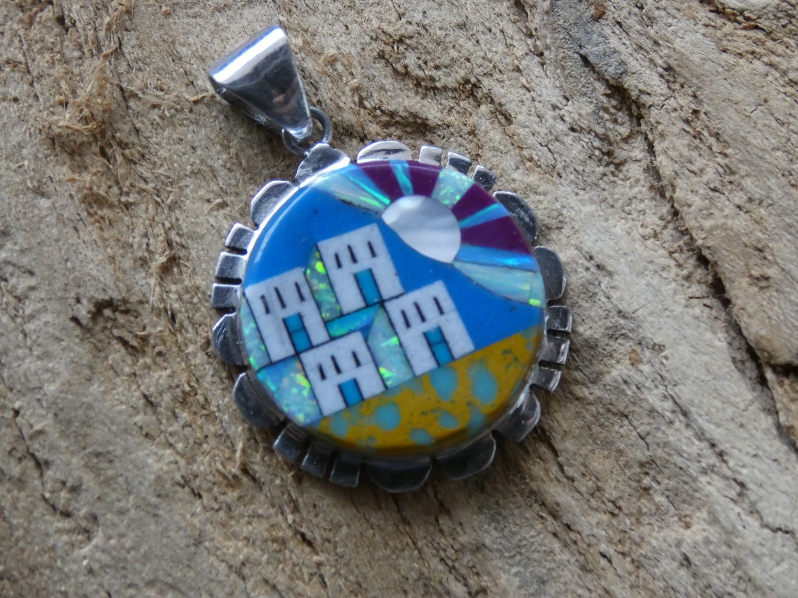 Southwestern Old Pueblo Gemstone Mix Sterling Silver Aluminum Alloy Pendant AT7