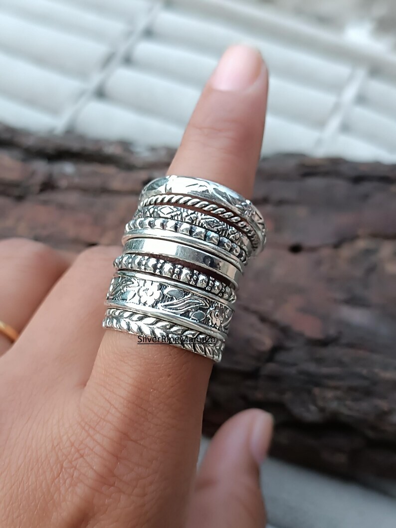 925 Sterling Silver, Stacking Rings, 8 Set Singles In range of finishe All size