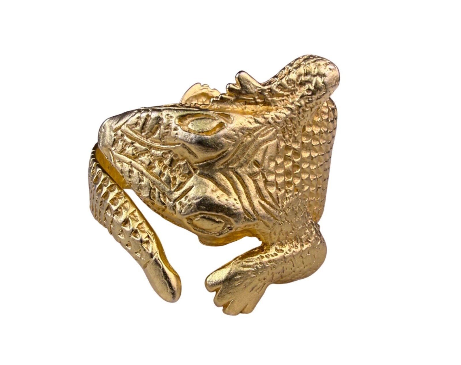 70s & 80s Kenneth Jay Lane Gold Tone Cuff Bracelet Alligator Textured Vintage