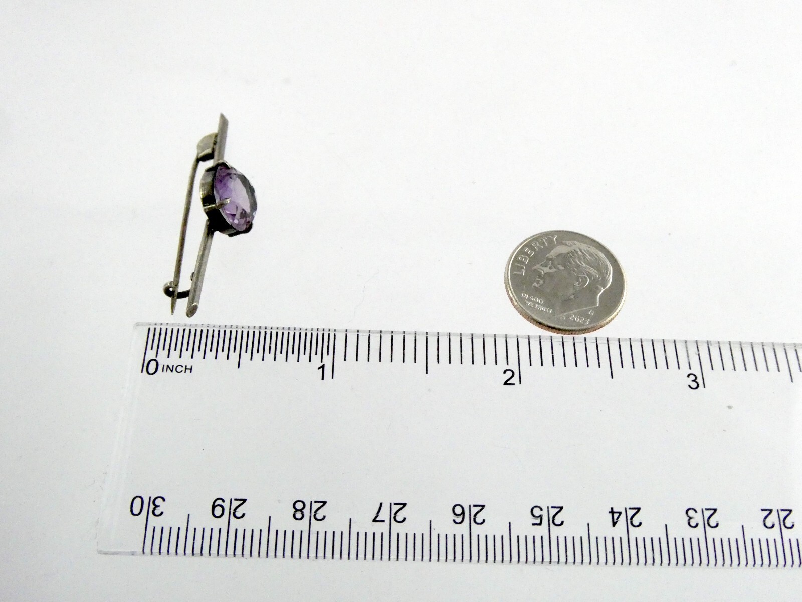 Antique 900 Silver Round Cut Amethyst Pin or Brooch 2 Gram Weight 1.5 Inches