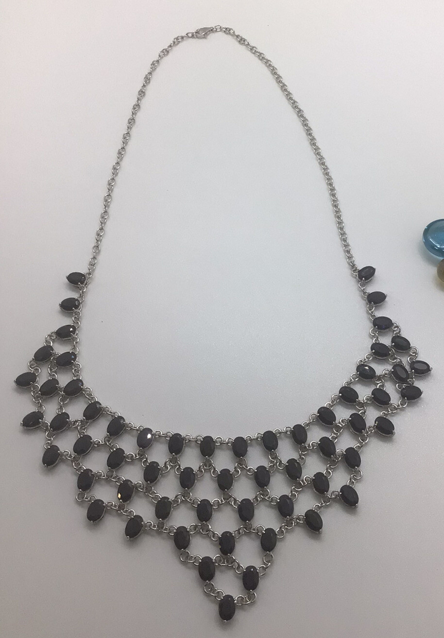 Womens White Gold Rhodium Finish 17 Inch Saphire Designer Necklace