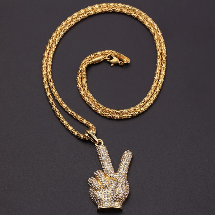 Ice In Gold Silver Color Victory Hip Hop Cubic Zirconia Pendant Necklace 84-6