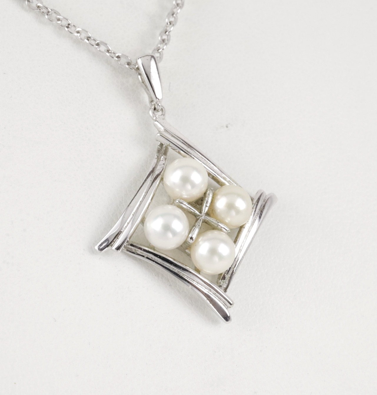 Mikimoto Akoya Pearl Pendant Charm 6mm x 4 Pearls Sterling Silver (No Chain)