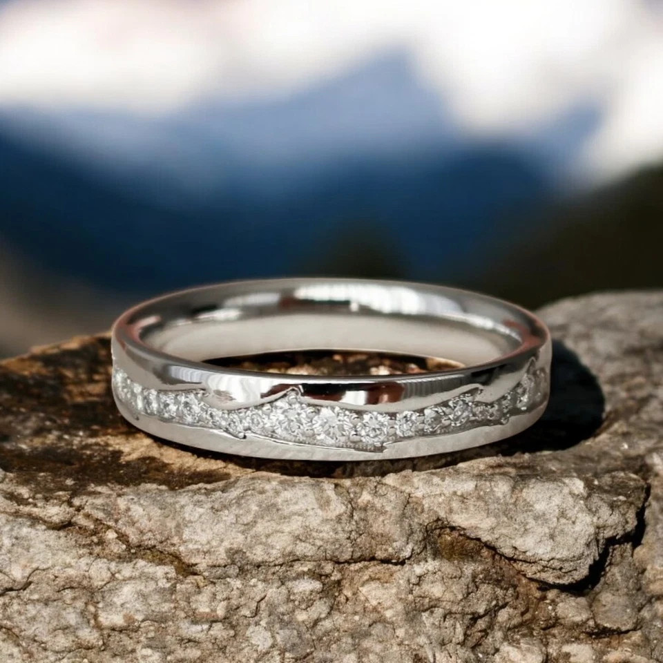 1.29 Ct Round Cut Natural Diamond 14K Real White Gold Couple Eternity Band Ring