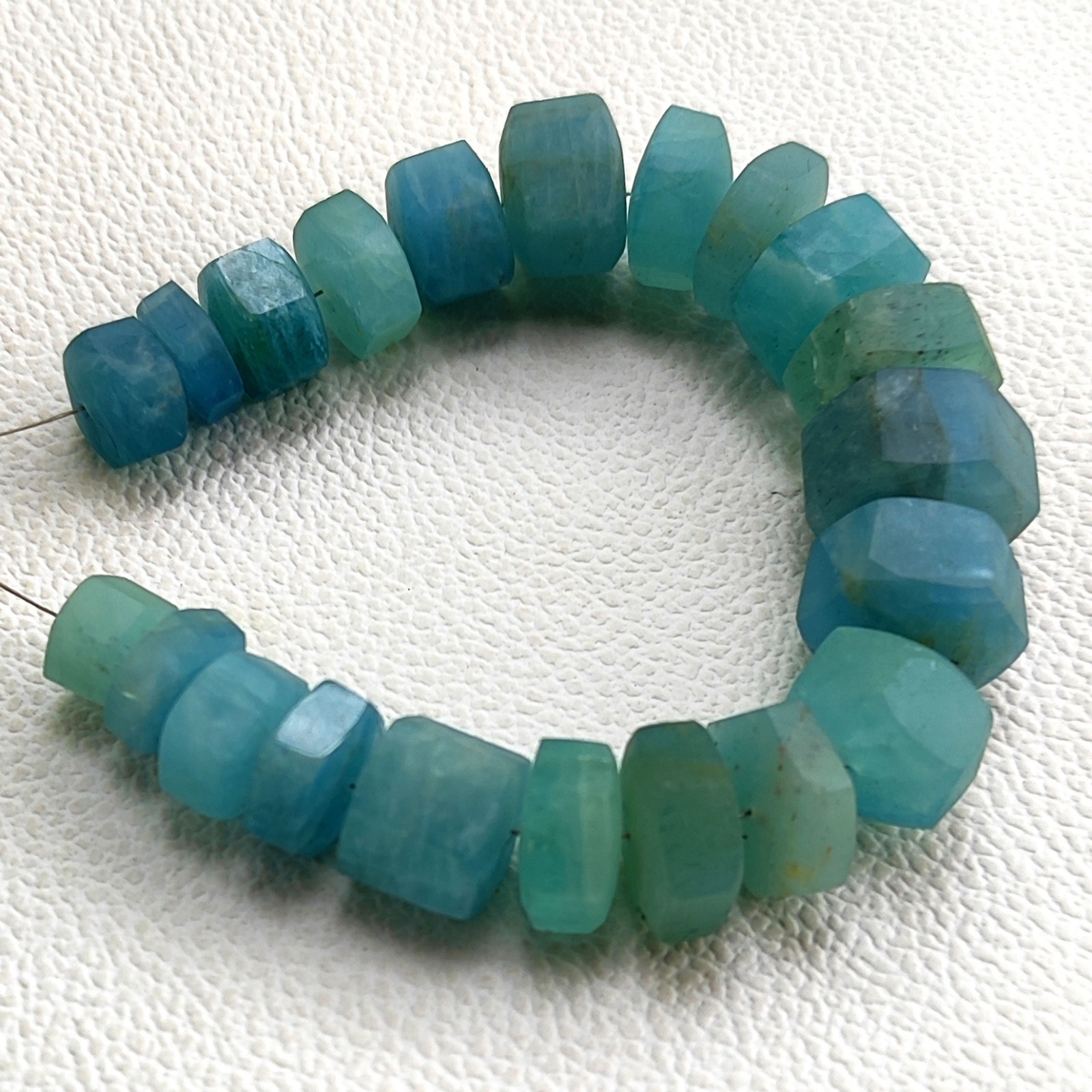 Matte Finish Aquamarine 10-16mm Faceted Bolt Shape Beads 6.5″ Strand Brazil Gems