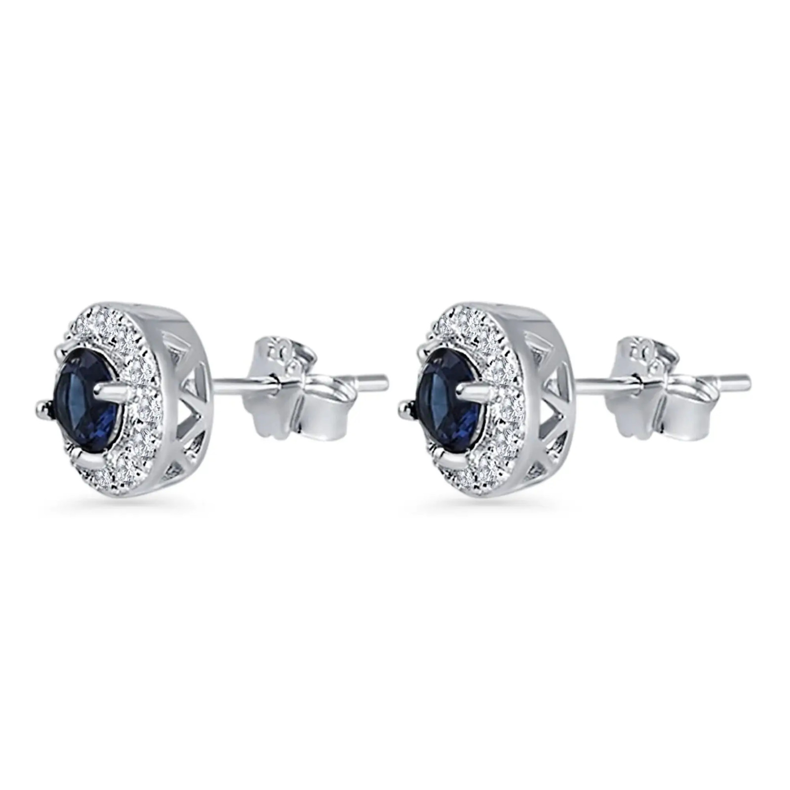 1 ct. Genuine Blue & White Sapphire Halo Stud Earrings in Sterling Silver
