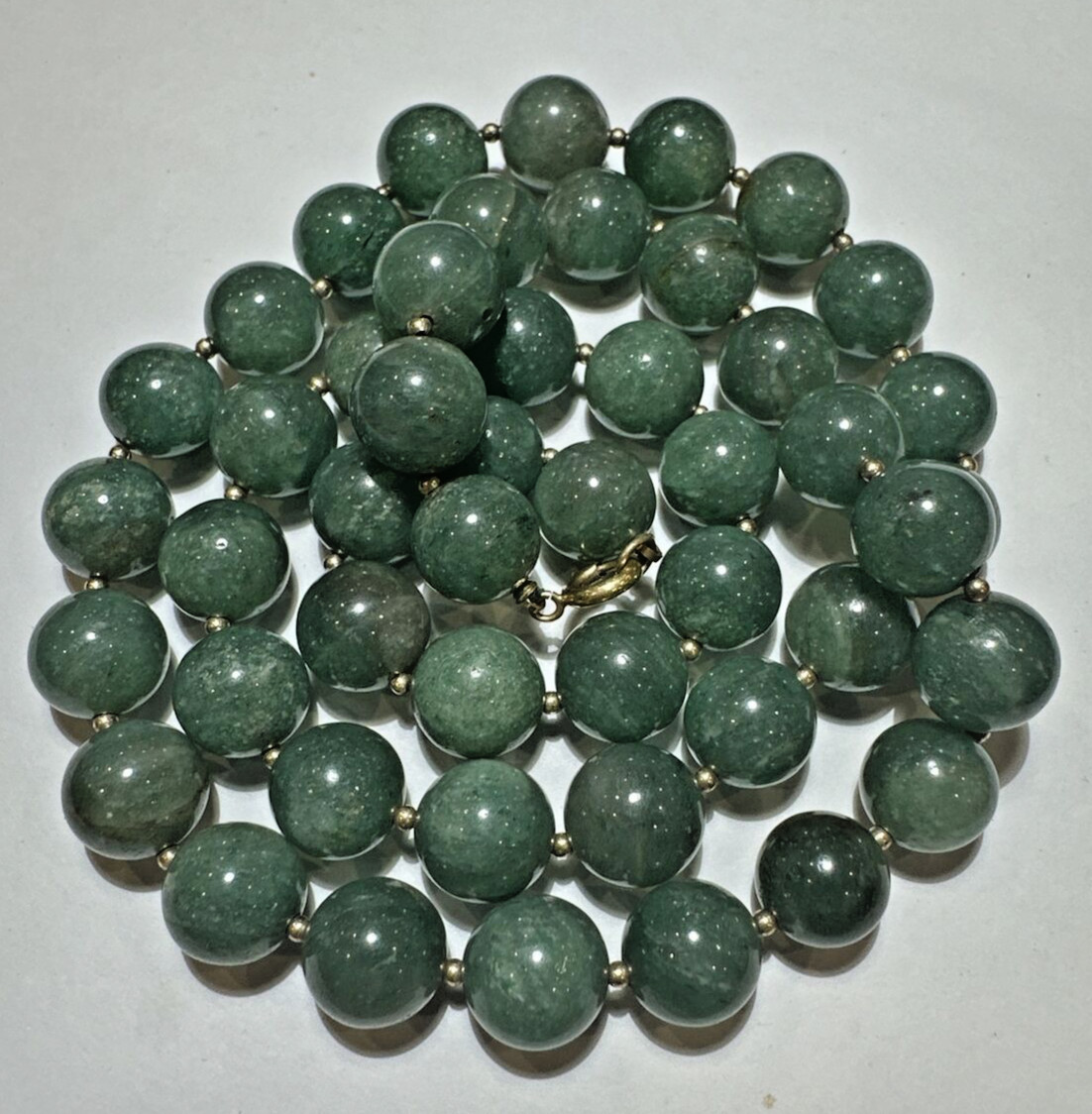 Chunky Green Carved Tourmaline Stone 11mm Bead Strand 18K Gold 114g Necklace DC5