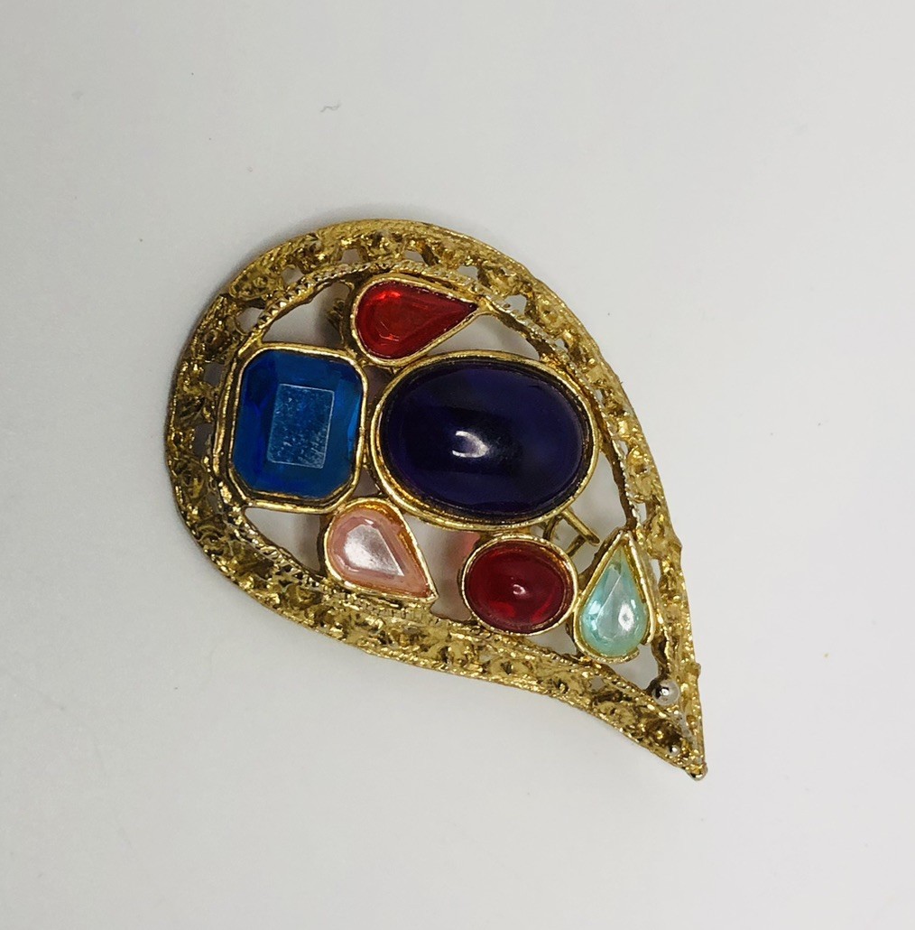 Vintage fruit salad goldtone brooch 2 1/2 inches