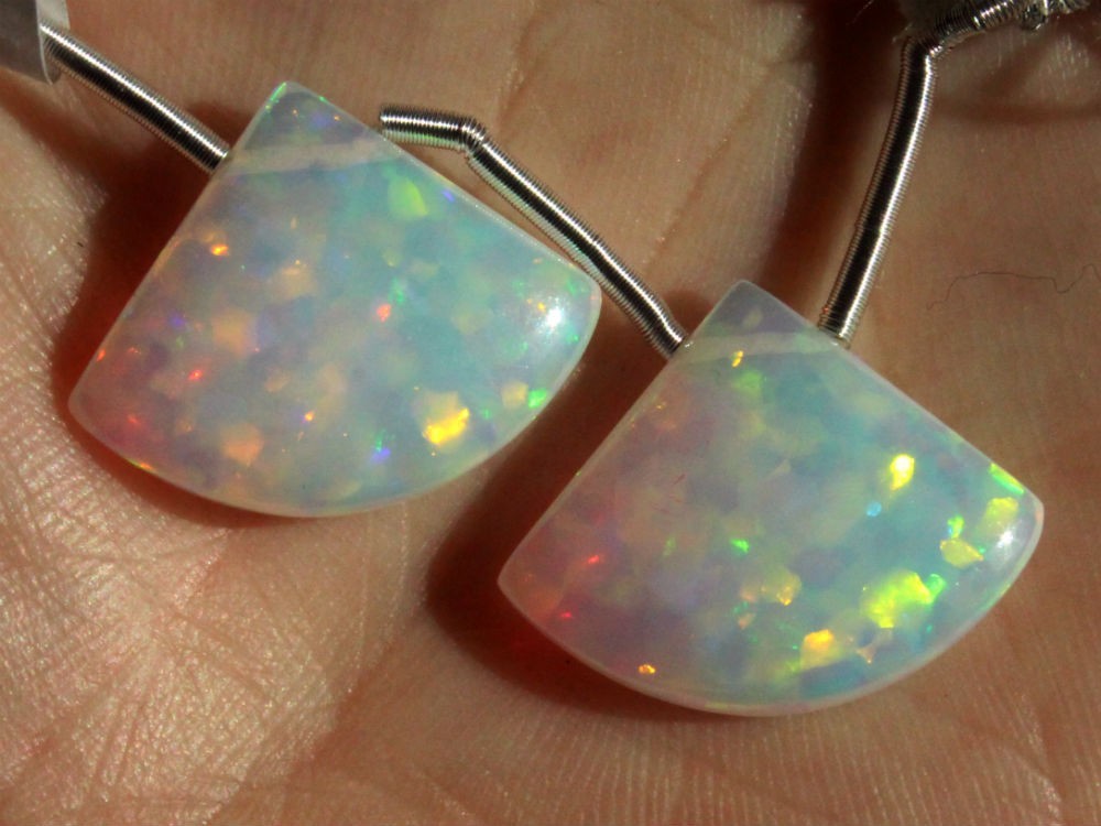 12.30ctw White Opallite Smooth Plain Fan Briolette Pair Beads