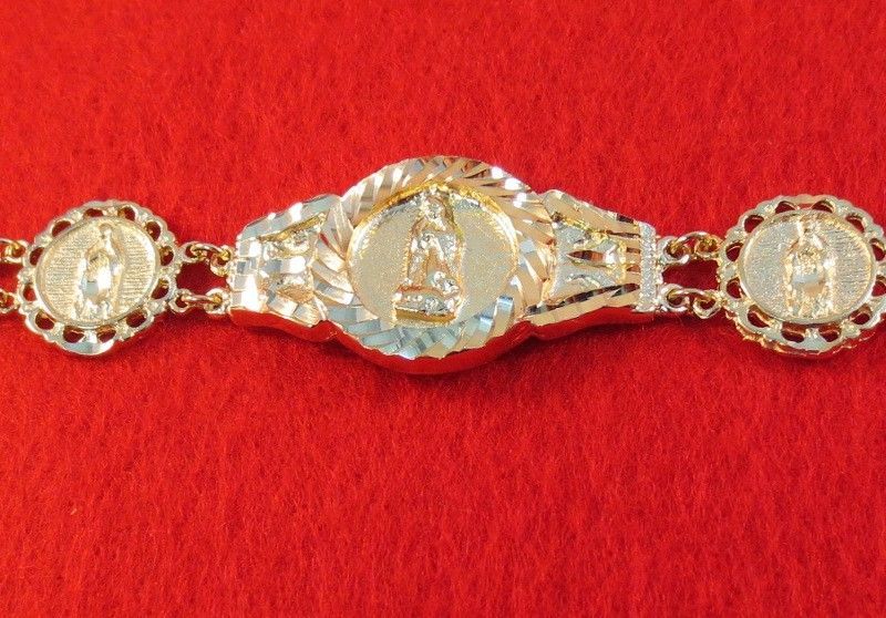 7 INCH 14KT HGE VIRGIN MARY BRACELET UNISEX BLING WEIGHS OVER 29 GRAMS B-210
