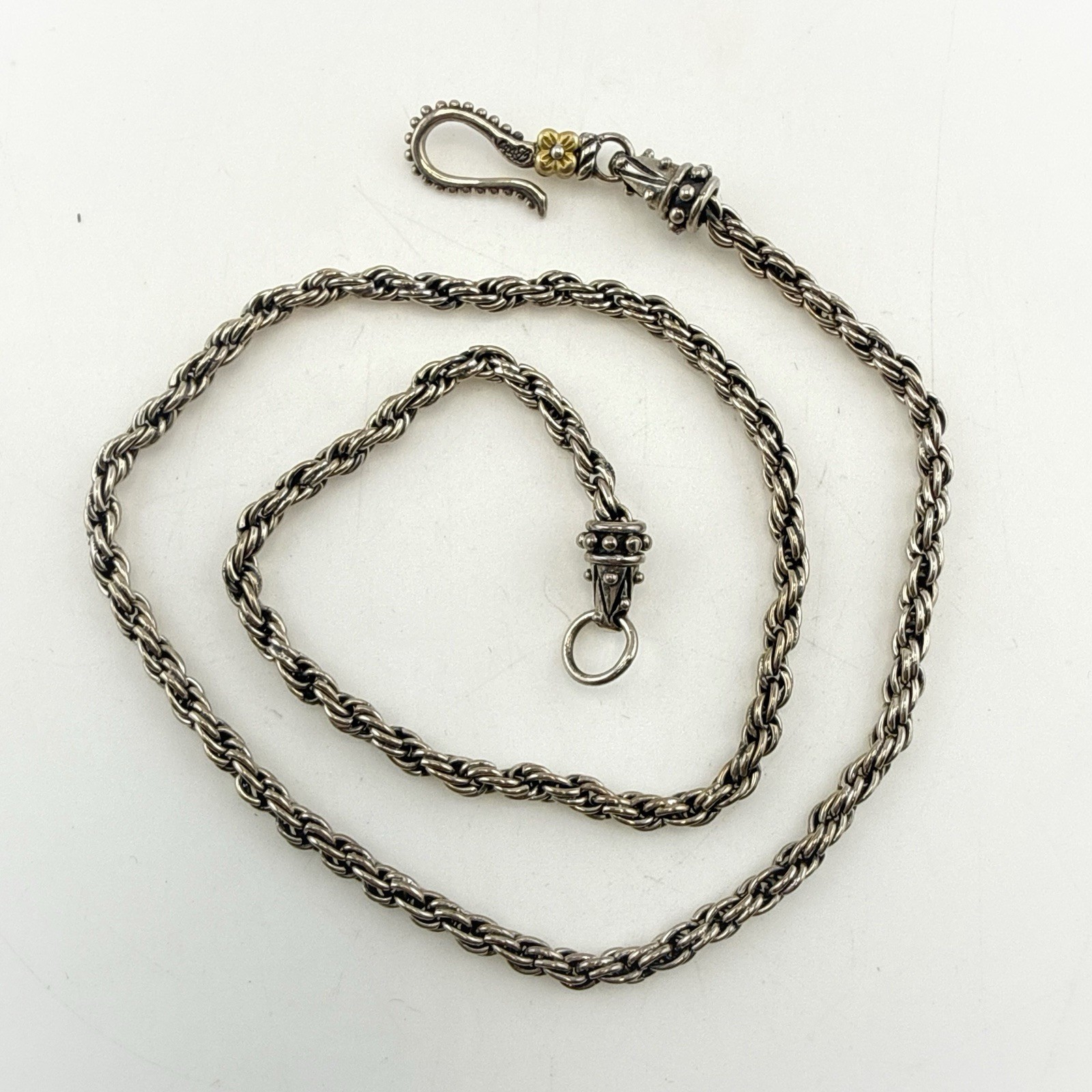 Barbara Bixby Necklace Rope Chain 18K Gold 925 Sterling Silver Twisted 16″ Hook