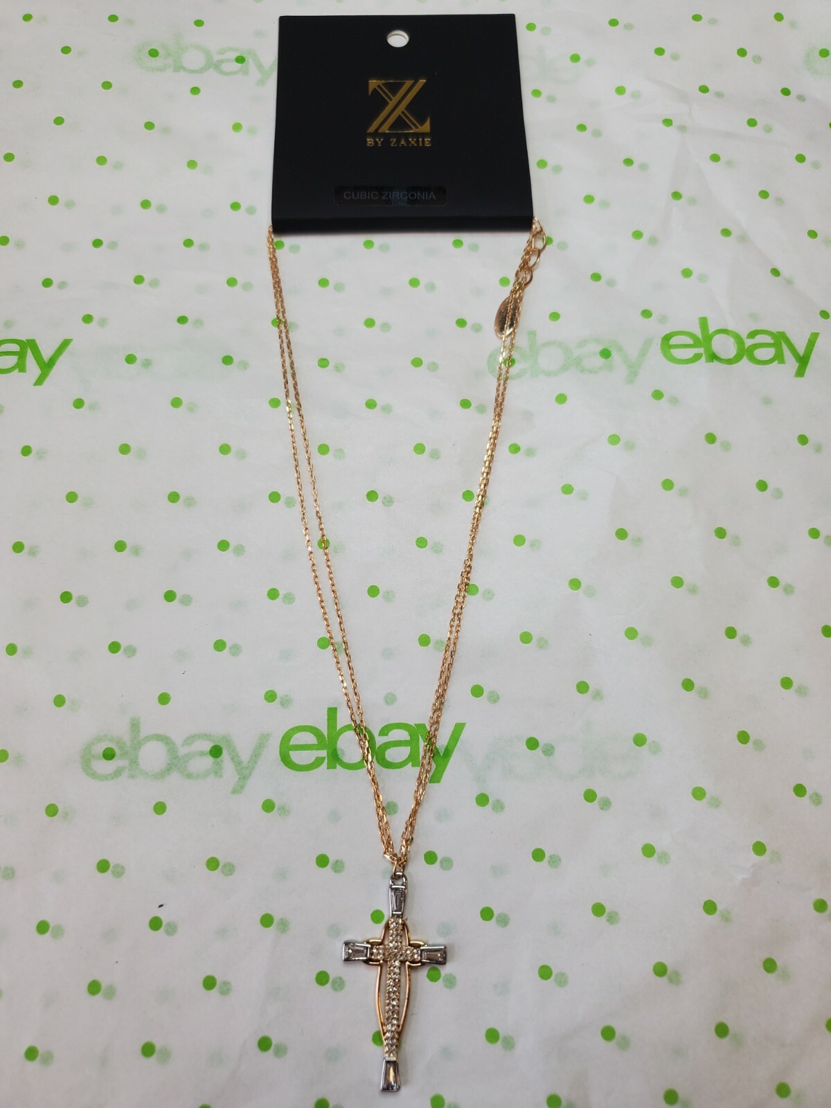 Z by Zaxie Women’s Double Gold Tone Necklace W Cross Cubic Zirconia’ s New