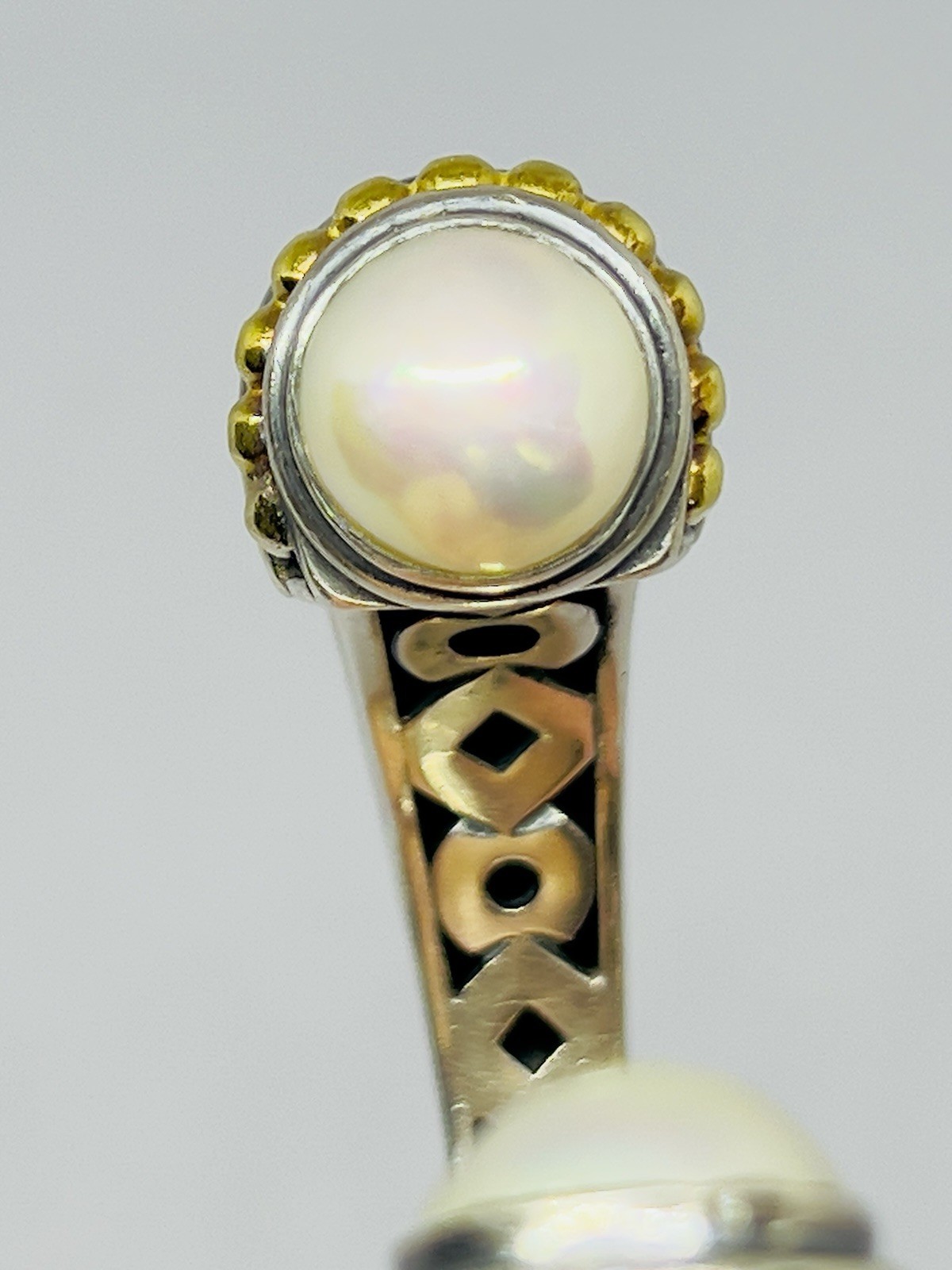 LAGOS Caviar Heavy 925/18k Yellow Gold Hinged Cuff Bracelet Mabe Pearls 64.7 g