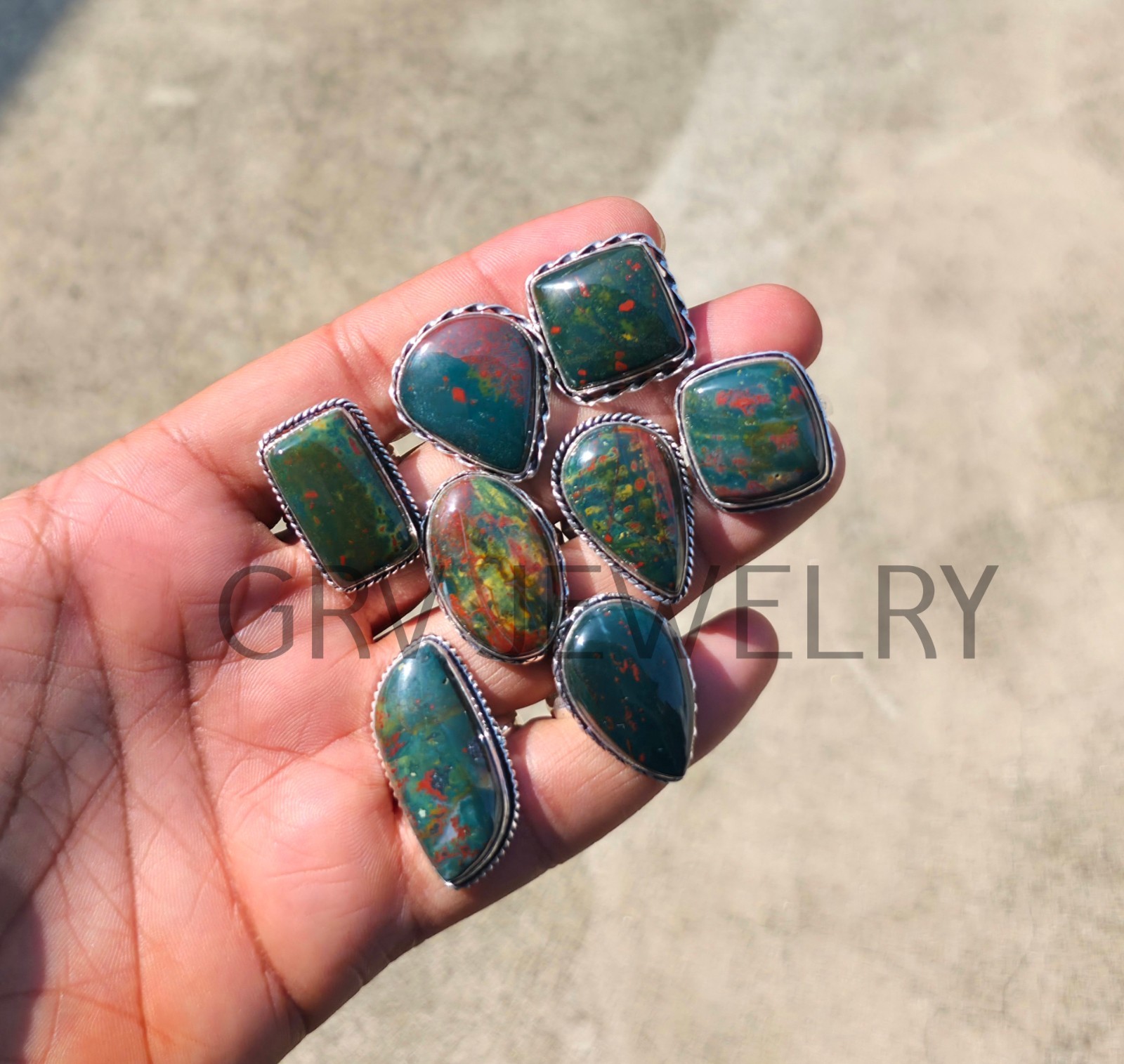 1-500 Pcs Bloodstone In Wholesale Gemstone Rings Lot Bulk: Silver Plated Whr-97