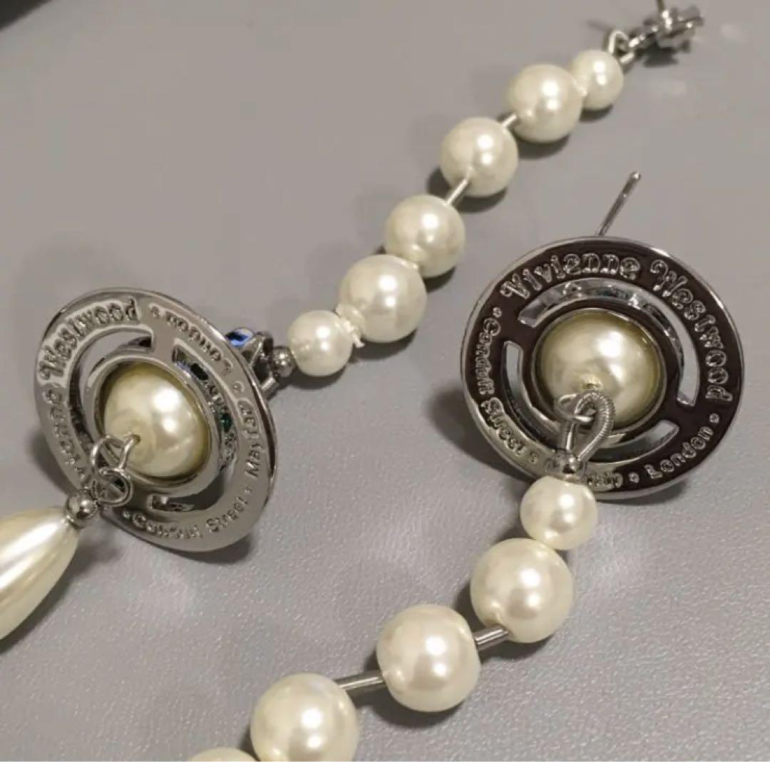 Vivienne Earrings Broken Drop Pearl Silver w/Pouch IN BOX