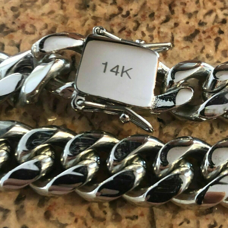 Heavy Stainless Steel Men’s Miami Cuban Link Chain Bracelet 8mm-14mm Necklace