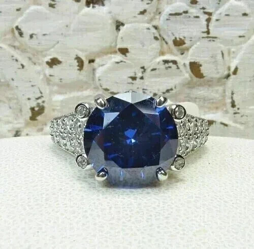 6.70 Ct Round Cut Natural Sapphire Diamond Wedding Ring 14K White Gold Size 7.5
