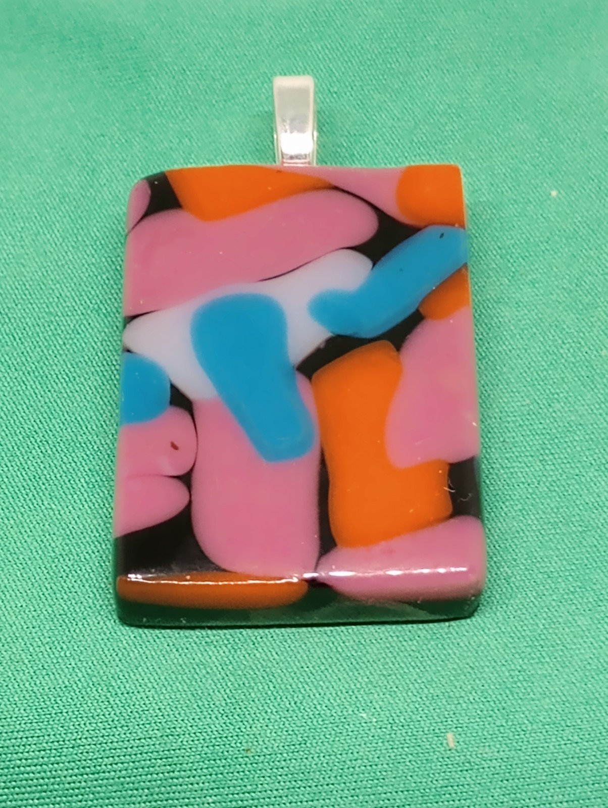 Hand Crafted Fused Glass Pendant W/Chain #1411 So Retro