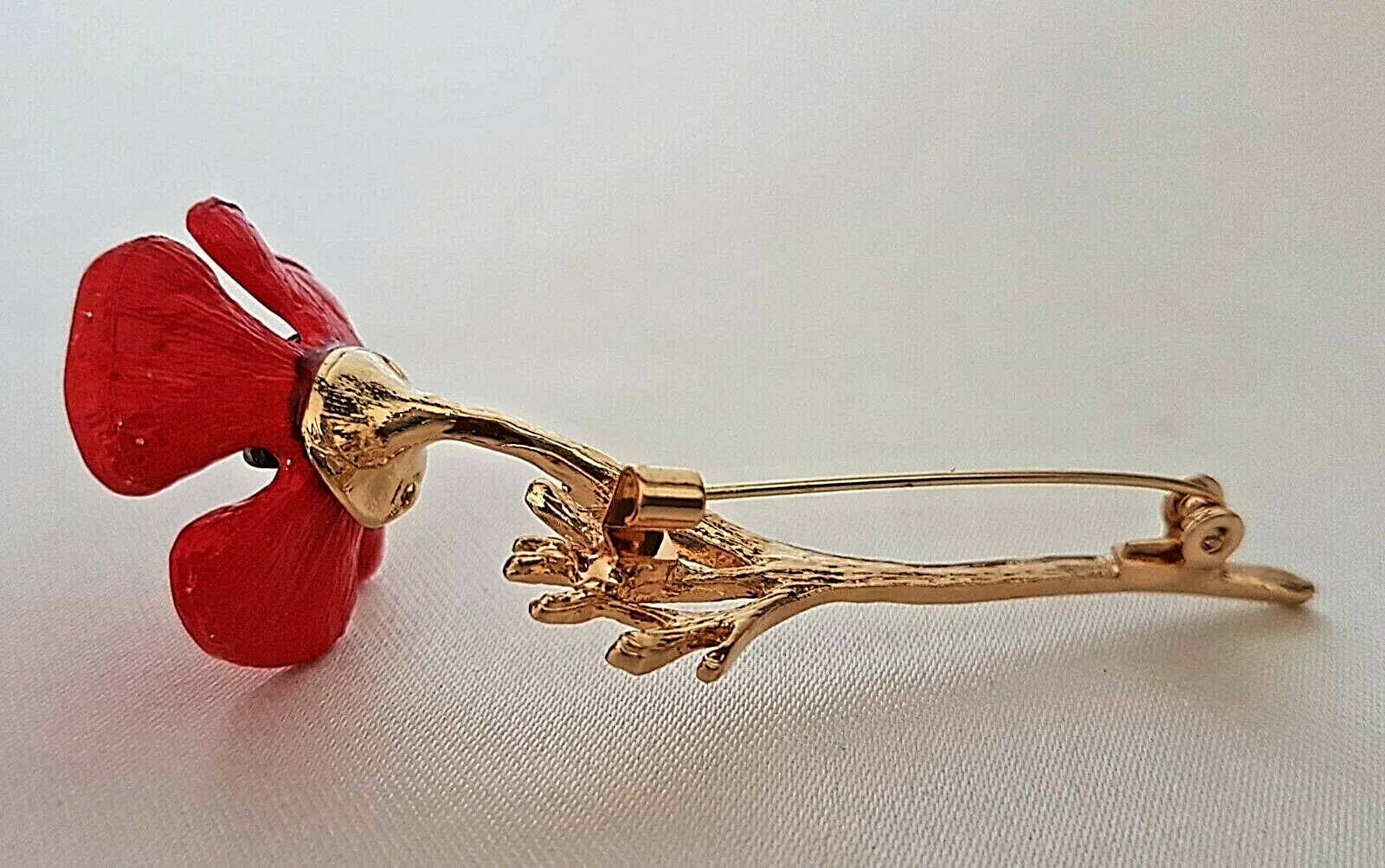 Enamel Red Poppy on Gold Stem Approx 75mm x 30mm By CassysJules