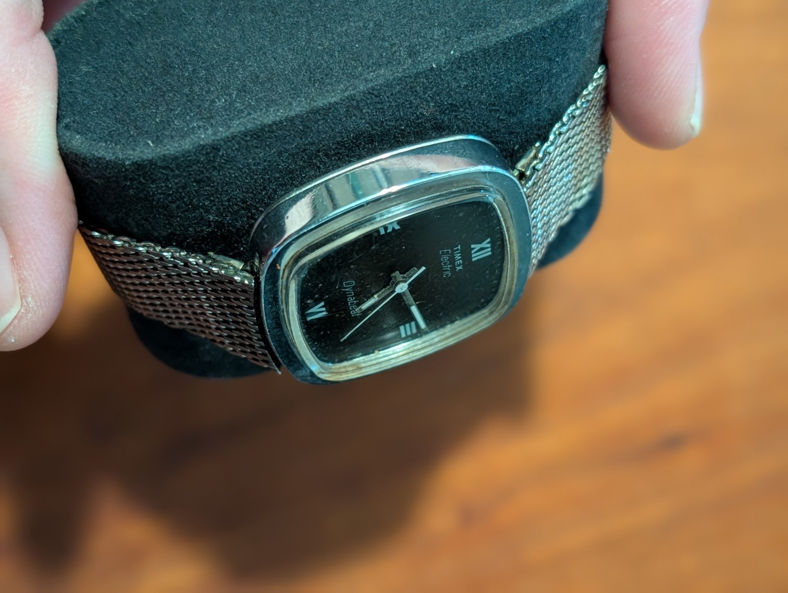 Vintage Classic Timex Electric Dynabeat Watch Square Case Root Beer Dial