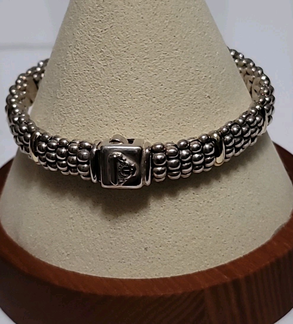 Designer LAGOS Sterling Silver 18K 8.7mm Signature Caviar Rope Bracelet