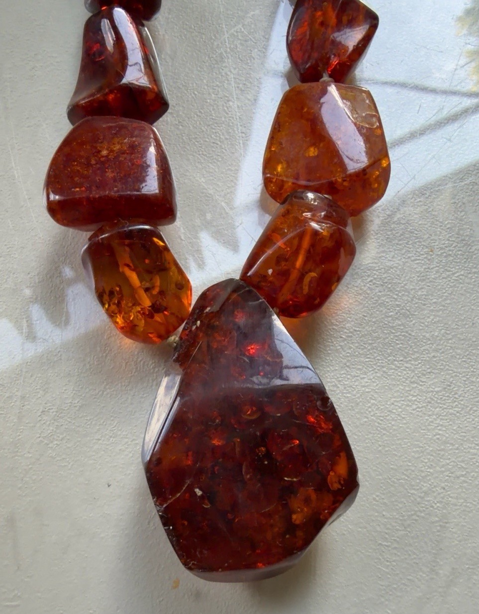 Vintage Natural Amber Necklace 66.8g Hand Knotted Graduated Beads No Clasp. 26”