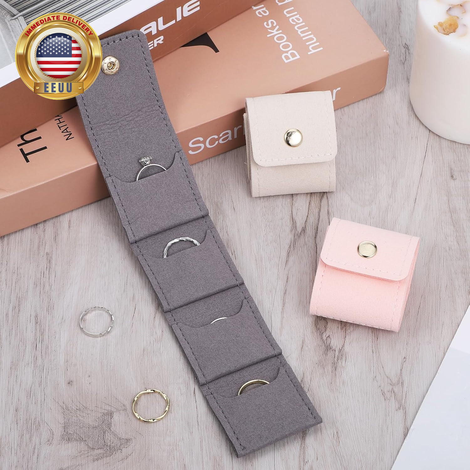 3Pcs Mini Travel Jewelry Bag, Jewelry Roll Bag with Buckle Earrings Storage Box