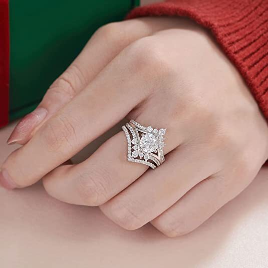 Sparkling Princess Rings for Women Bridal Wedding Ring Set Promise Ring Silver