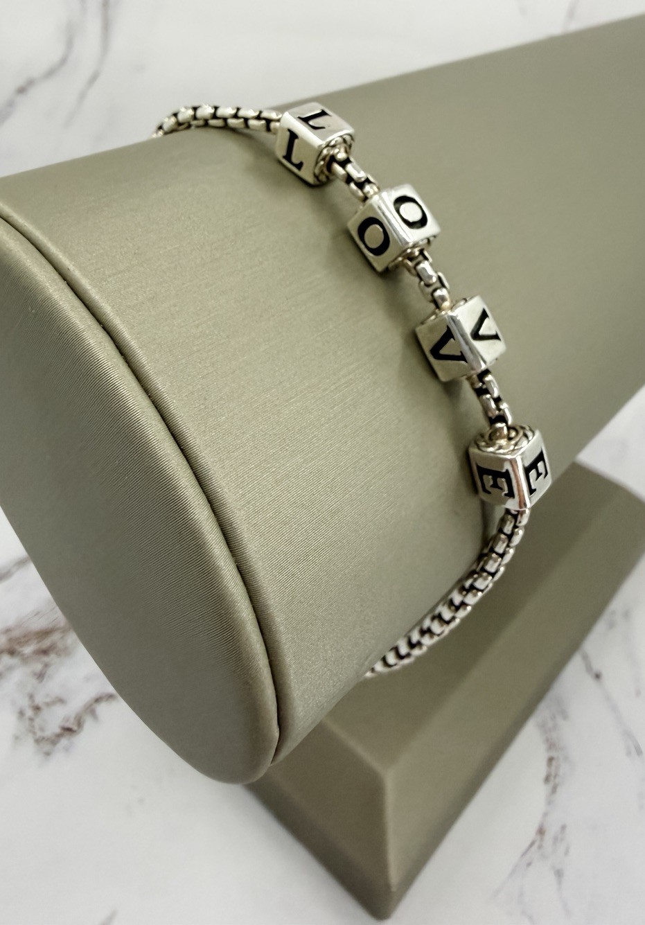 JAI John Hardy Sterling Silver 925 LOVE Block Bead Box Chain Bracelet 8″