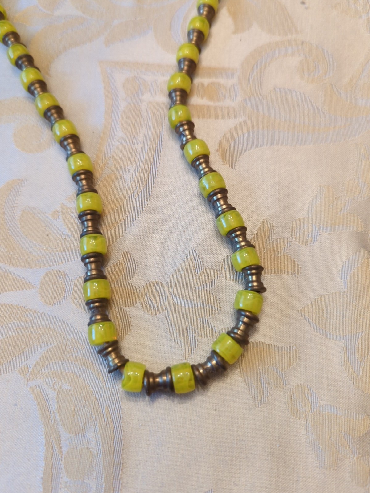 African Influenced Handmade Necklace w/Glass Beads and Metal Spacers