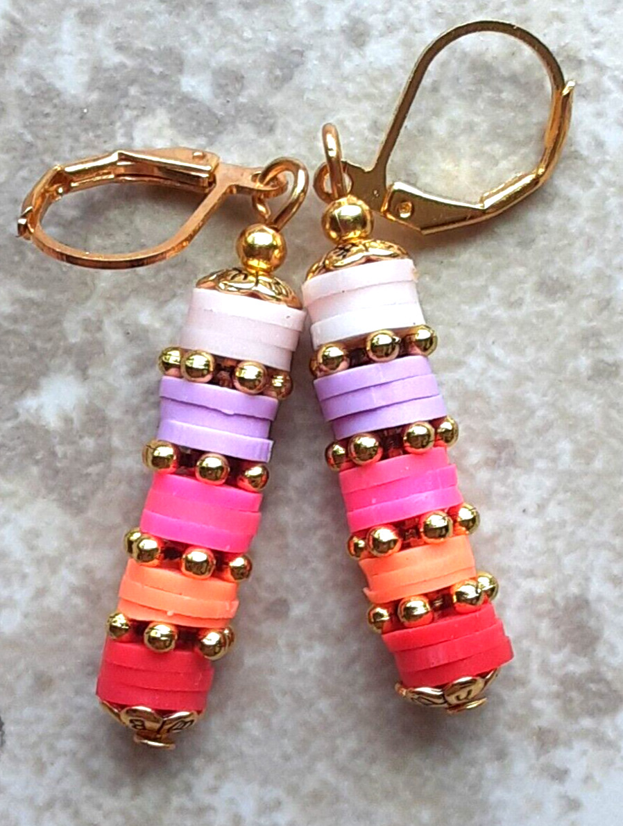SHERBERT Polymer Clay RED PINK ORANGE LAVENDER WHITE earring SP HANDCRAFTED KCX
