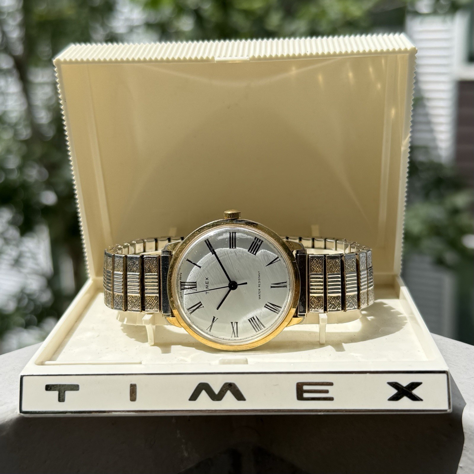 Vintage 70’s Timex Marlin Windup Wrist Watch Gold Tone Roman Numerals with Box