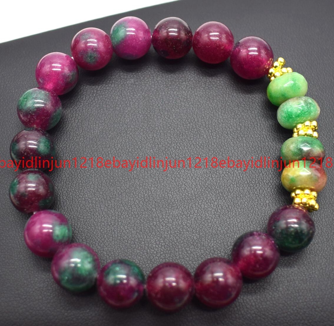 Beautiful 8x12mm Multicolor Jade& 8mm Green Red In Zoisite Bead Bracelet 7.5″