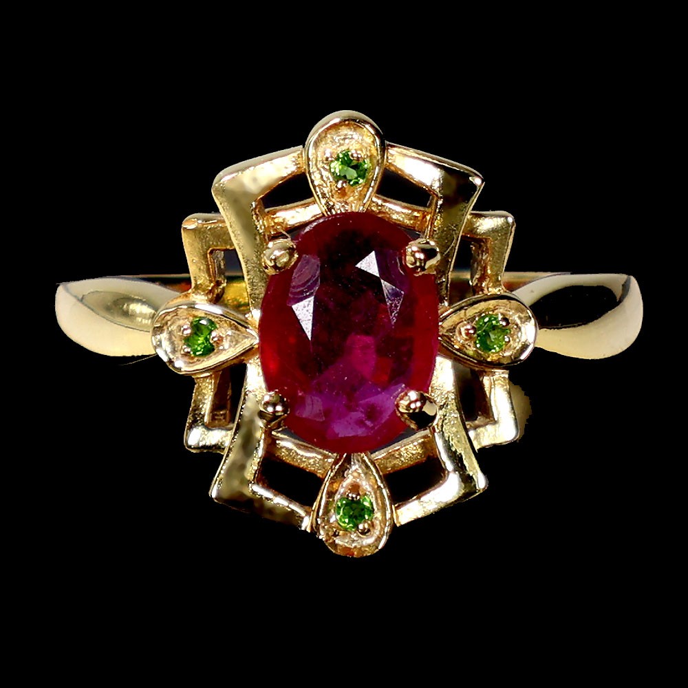 925 Sterling Silver Ring Oval Ruby 8x6mm Chrome Diopside Gemstone Jewelry Size 7