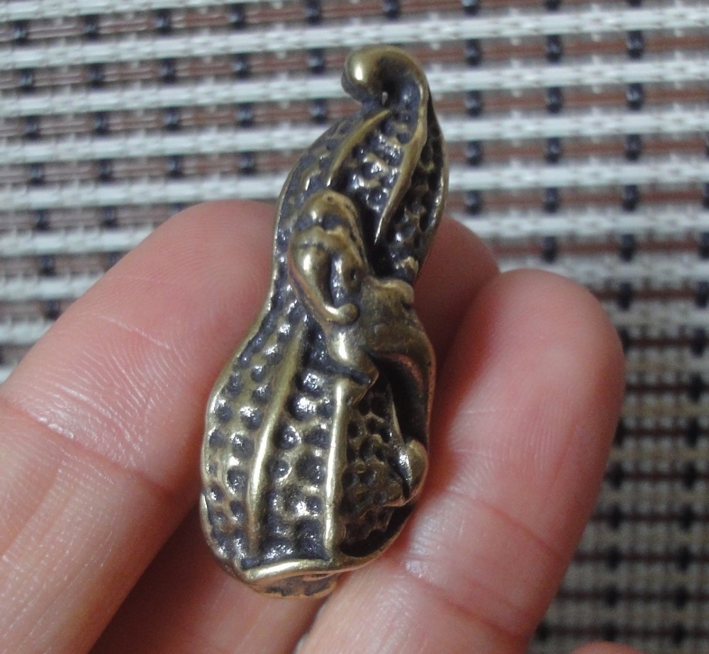 Vintage Style Pure Brass Small Peanut with Animal Statue Pendant