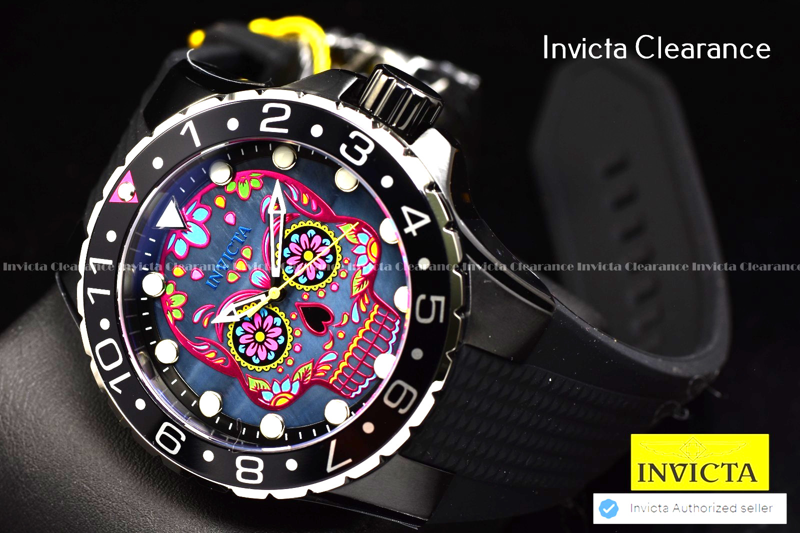 New Invicta Men’s 50mm AVIATOR Dia De Los Muertos Quartz MOP Skull Dial Watch