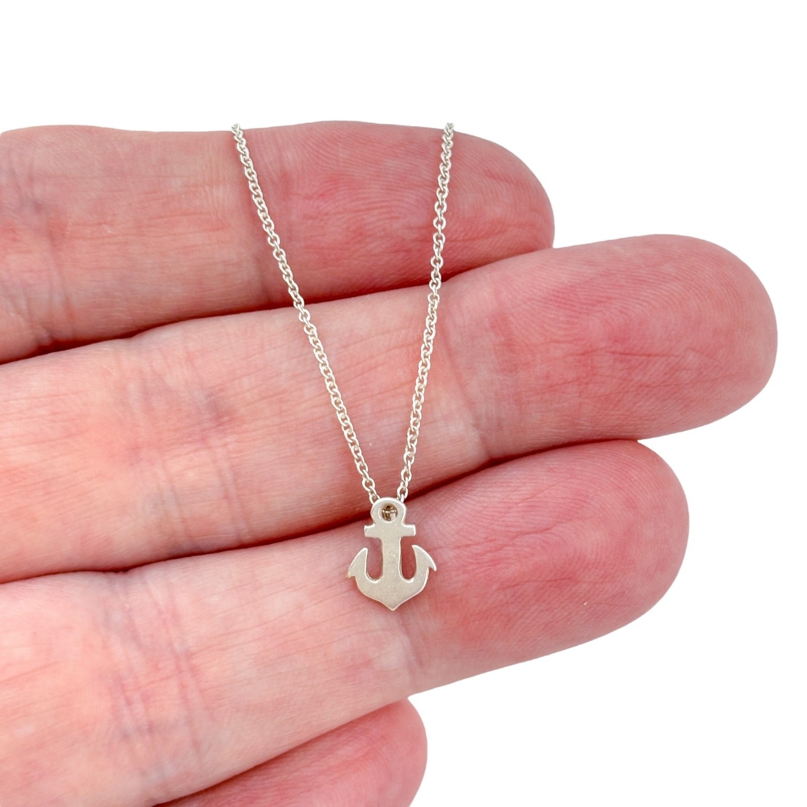 Dainty Anchor Pendant Necklace | Vintage Sterling Silver | Nautical Charm | 18″
