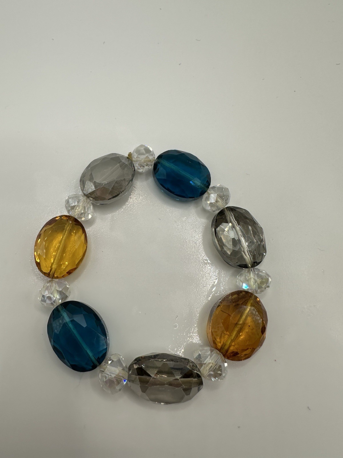 Blue Orange Grey Clear Acrylic Beaded Stretch Bracelet